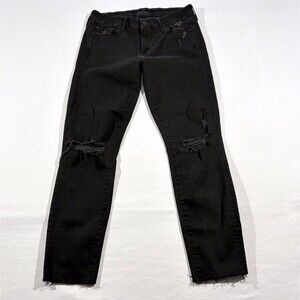 Mother Looker Ankle Fray Guilty As Sin Jeans Woman's Distressed Black Denim 27